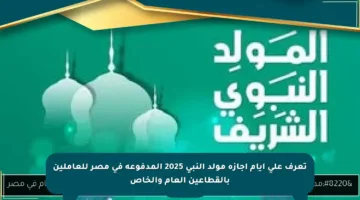 تعرف على أيام إجازة مولد النبي 2025 المدفوعة في مصر للعاملين بالقطاعين العام والخاص